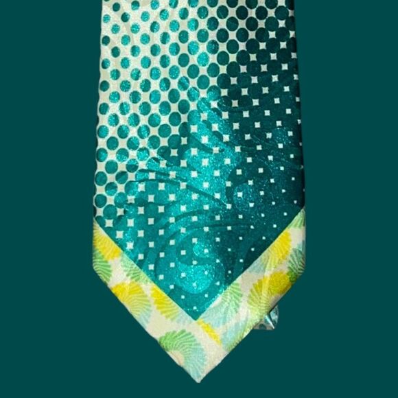 Paul Rene Polyester Floral Geometric Yellow & Green Tie - Picture 3 of 6